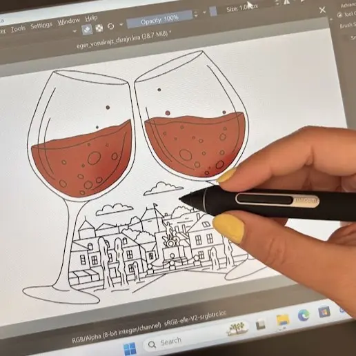 Eger városa inspirálta egyedi falfestmény dizájn tervezése digitális rajztáblán